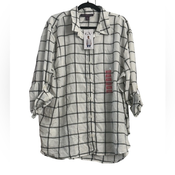 Gloria Vanderbilt Tops - NWT Gloria Vanderbilt White Checkered Button Up Top Size XXL